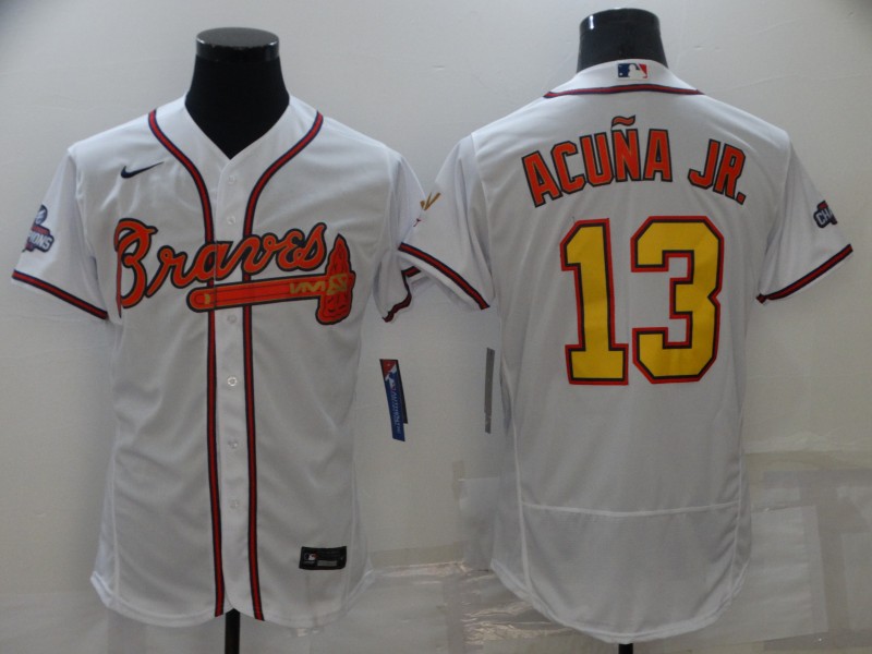 2021 Men Atlanta Braves #13 Acuna jr White Game MLB Jerseys